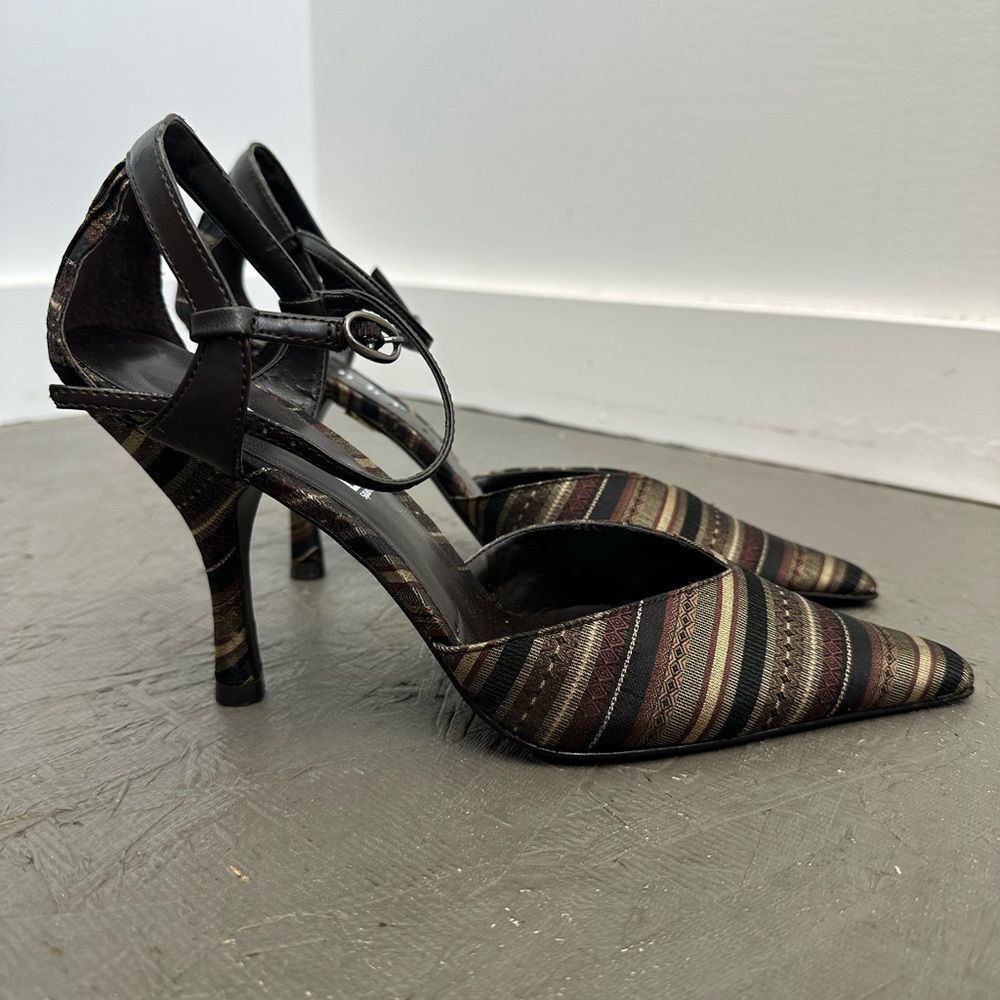 Vintage Moda 90's Striped Tapestry Pointed Toe Stiletto Heel Pumps Size 8